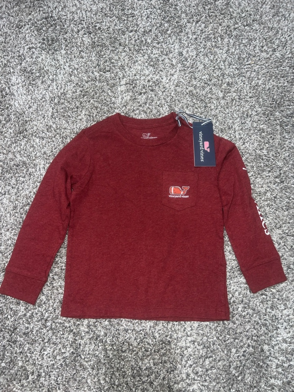 Vineyard Vines Kids Long Sleeve Pocket Tee - Maroon